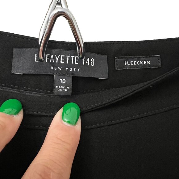 Lafayette 148 NY Black Bleeker Side Zip Wool Slim Straight Leg Dress Pants 10 - Picture 2 of 5